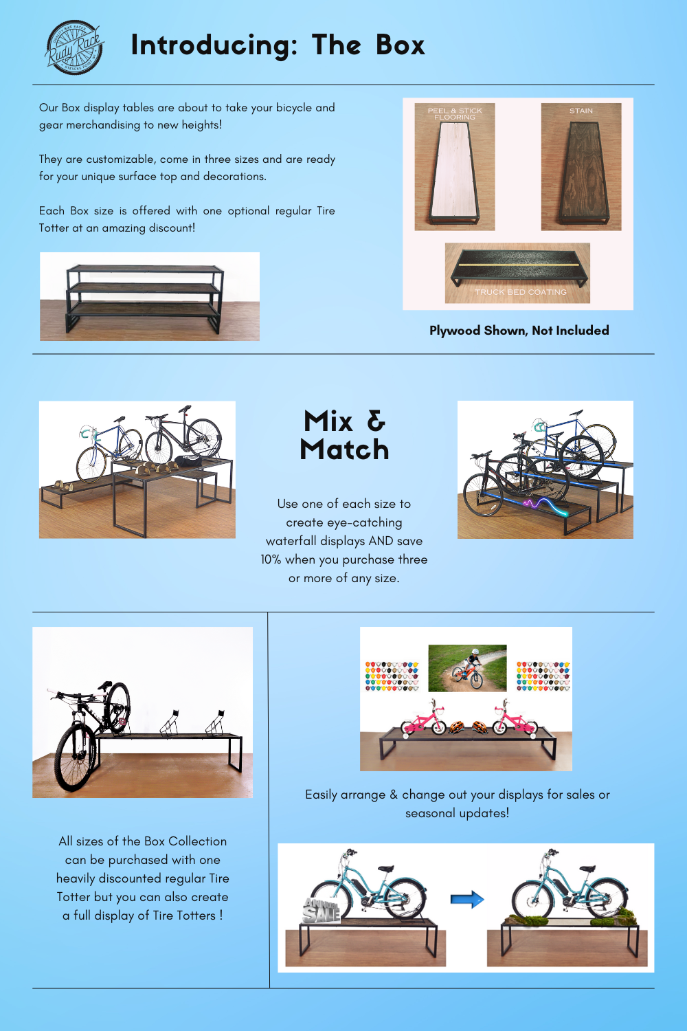 The Box Bicycle Display Tables Info Page